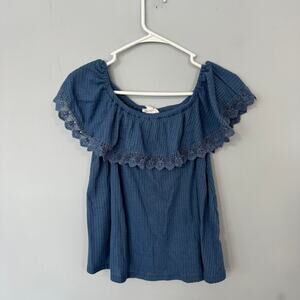 Cloud Chaser Blue Waffle Knit Off the Shoulder Top Girls Size Large / 12 / 14